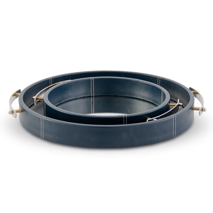 Mirrored Trays with Handles | Set of 2 | Navy