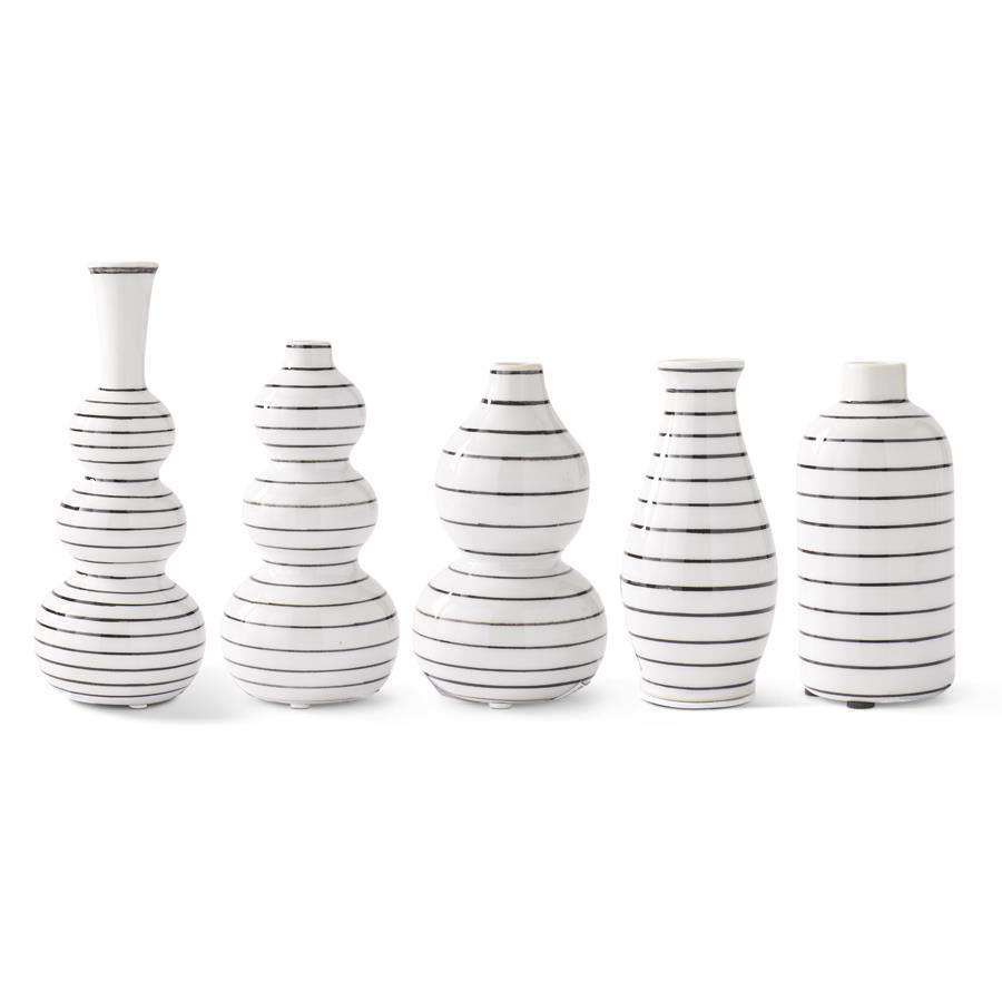 White & Black Striped Bud Vases | Set of 5