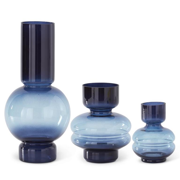 Blue 2 Tone Pot Belly Vases | Set of 3