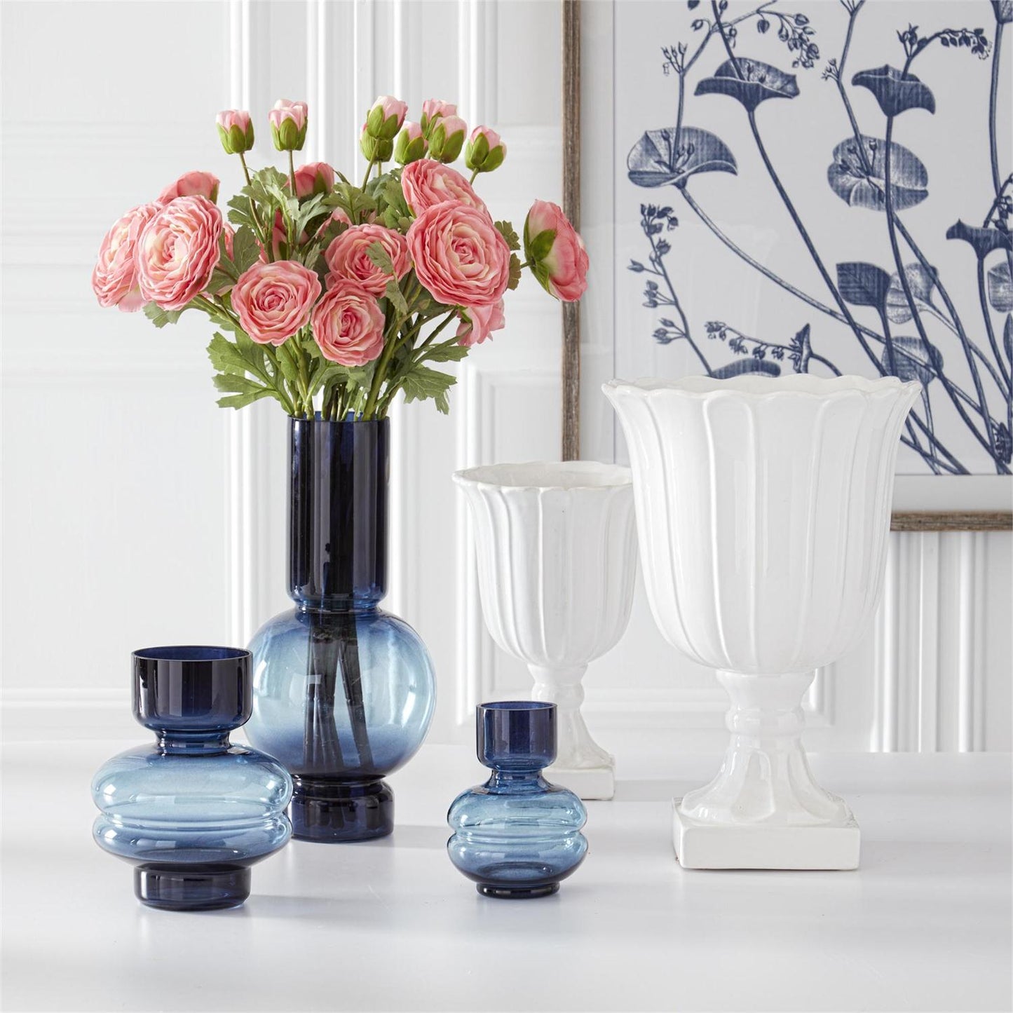 Blue 2 Tone Pot Belly Vases | Set of 3