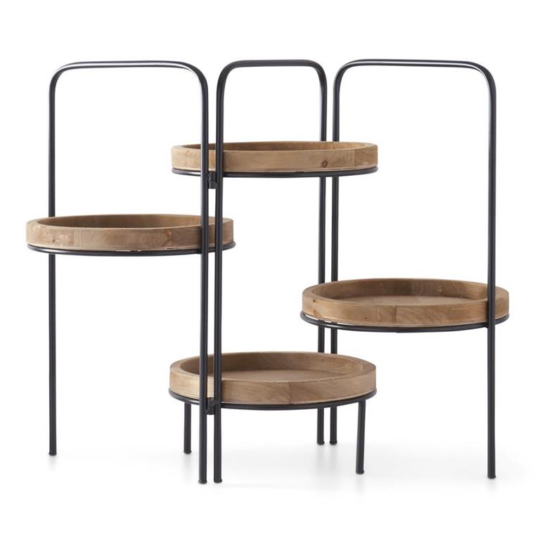 45.5 Inch Black Metal Framed 4 Tier Natural Wood Tray