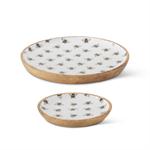 Wooden Plates with White Enameled Interior & Bee Decal | Set of 2