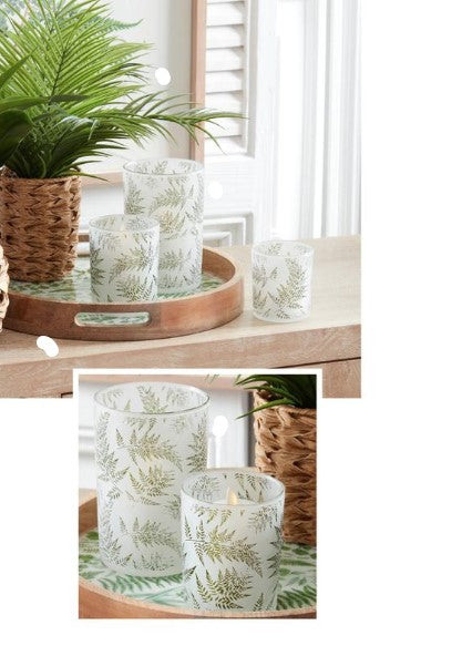 Fern Etched Frosted Glass Votives