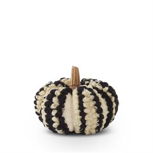 Knit Striped Pumpkin | Black & Cream | 8"