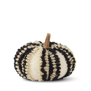 Knit Striped Pumpkin | Black & Cream | 10"