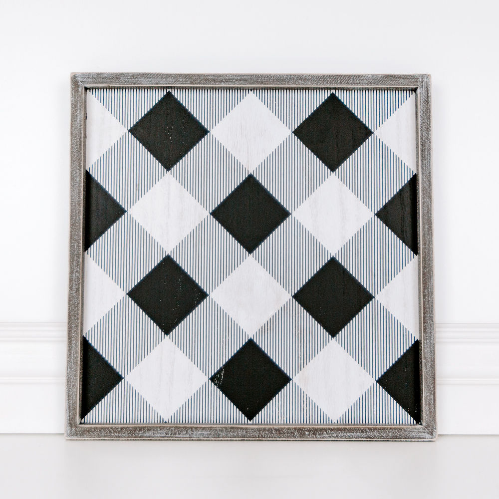 Wood Framed Tray | Black & White Buffalo Check