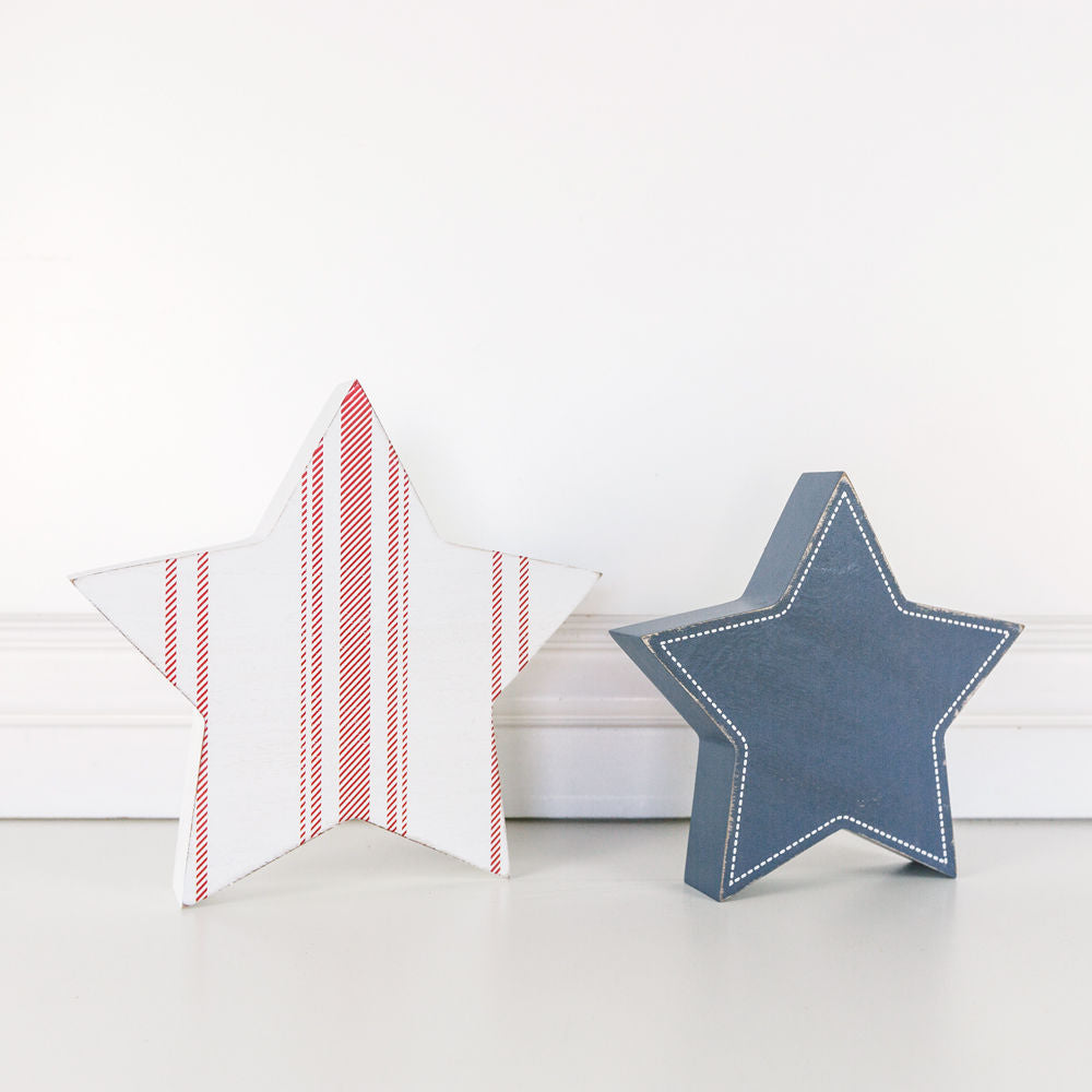Wood Shape Stars | Set of 2 | Red & White & Blue