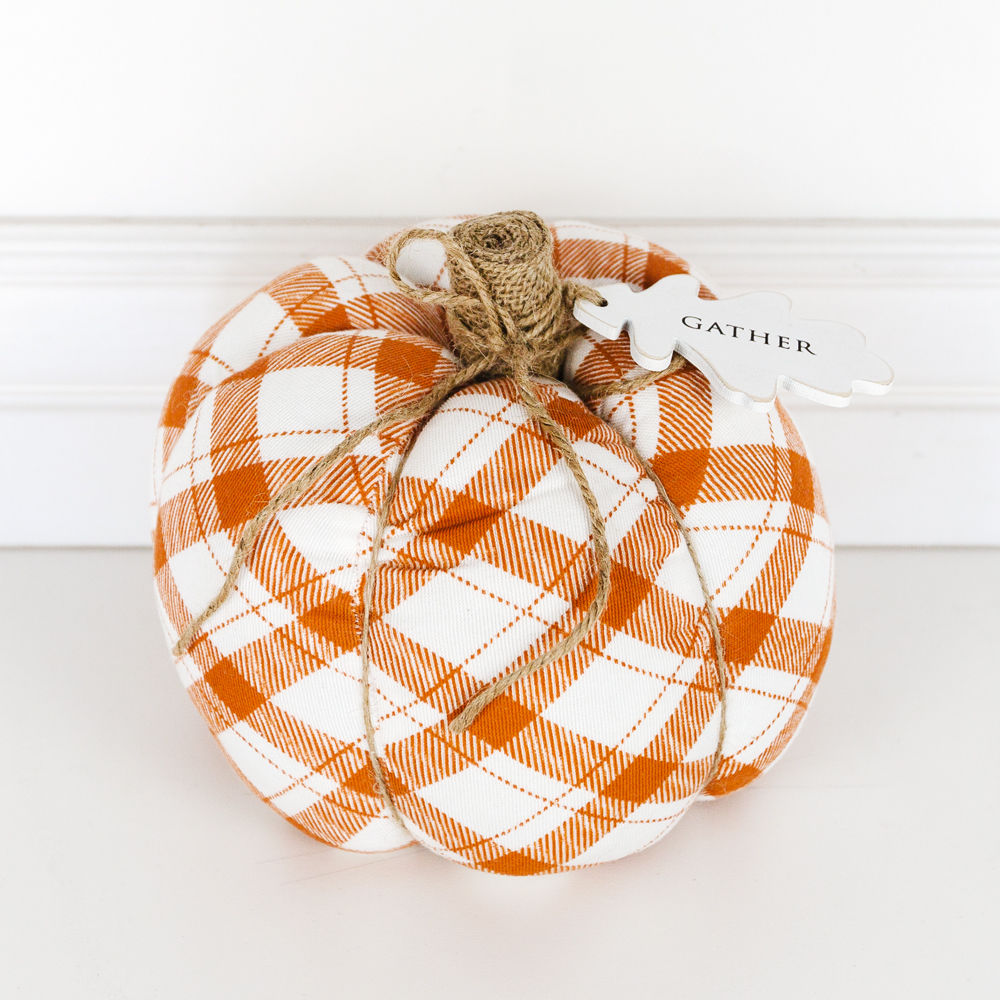 Puffy Pumpkin | Large | Orange & White Plaid