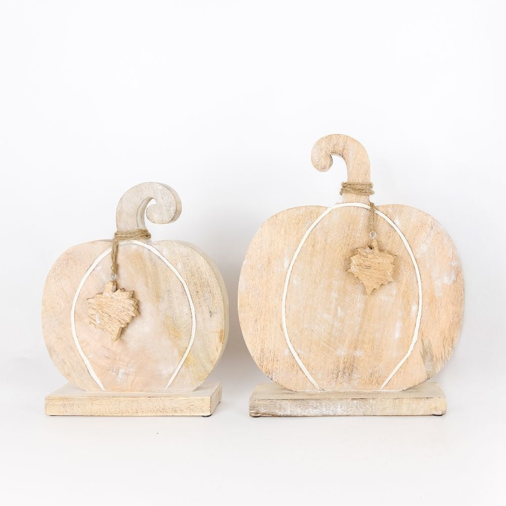 Mango Wood Pumpkin Cutouts | Set of 2