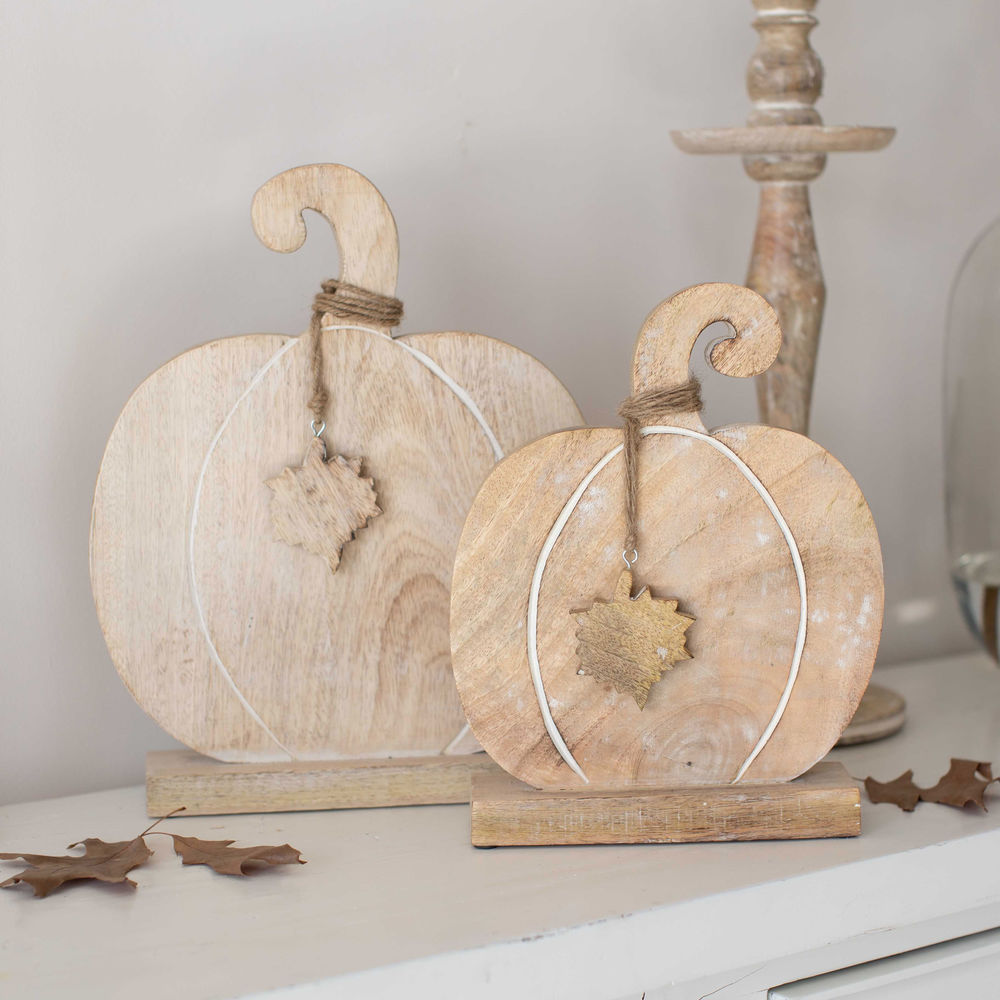 Mango Wood Pumpkin Cutouts | Set of 2
