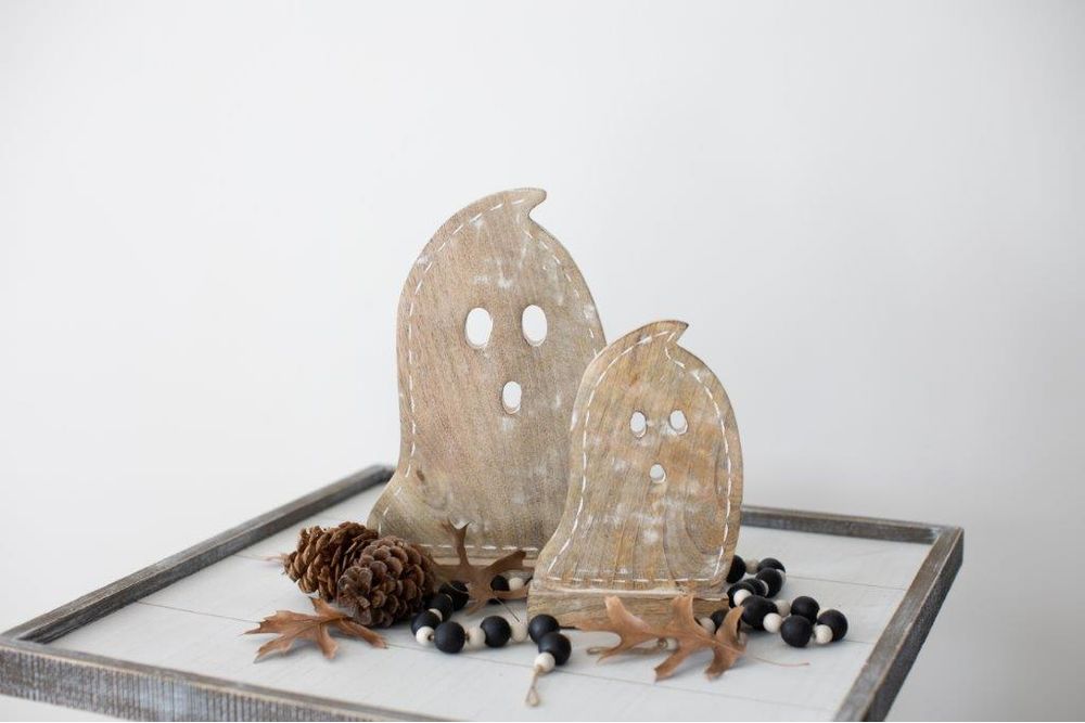 Ghost Mango Wood Cutout on a Stand | Set of 2