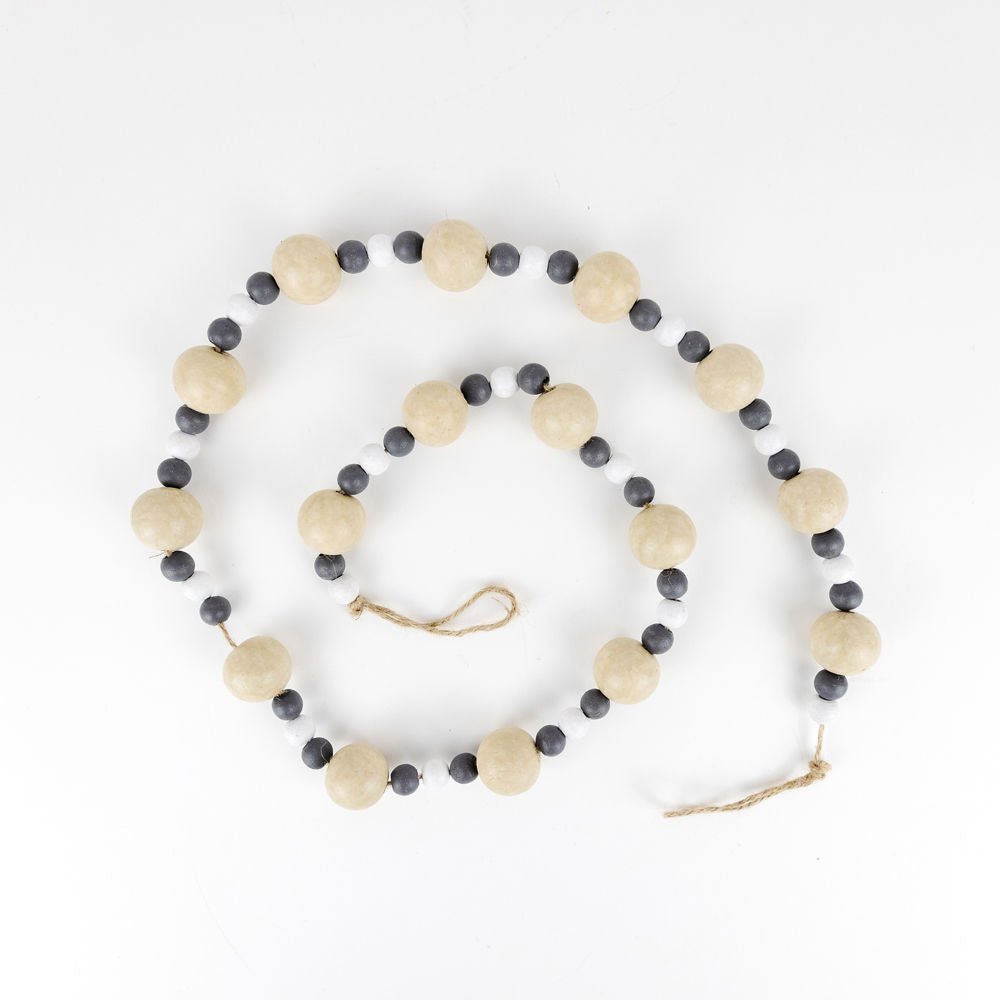 Wood Bead Garland | Natural & Gray & White