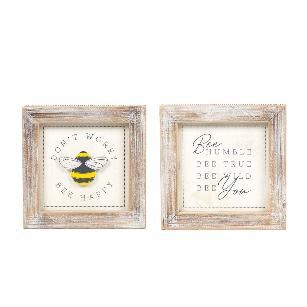 Wood Framed Sign | Reversible | Bee