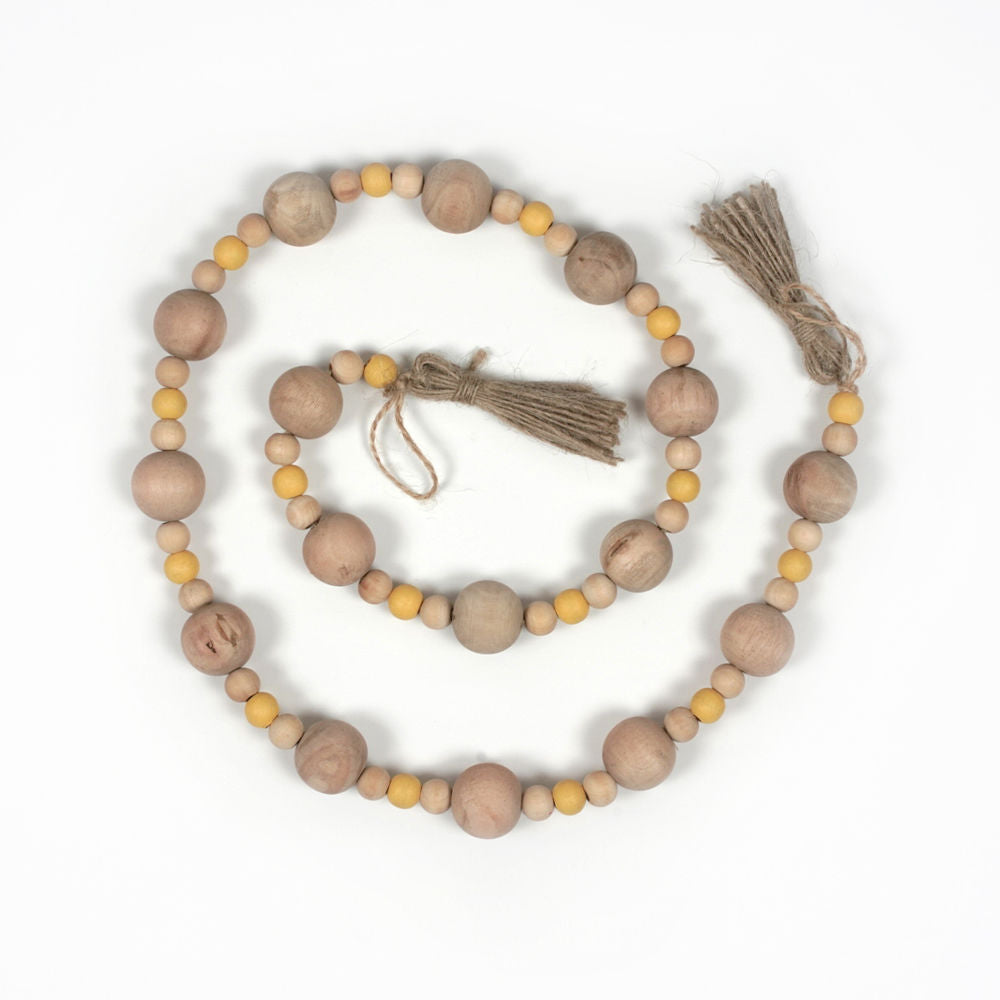 Wood Bead Garland w/ Tassels | Yellow & Natural