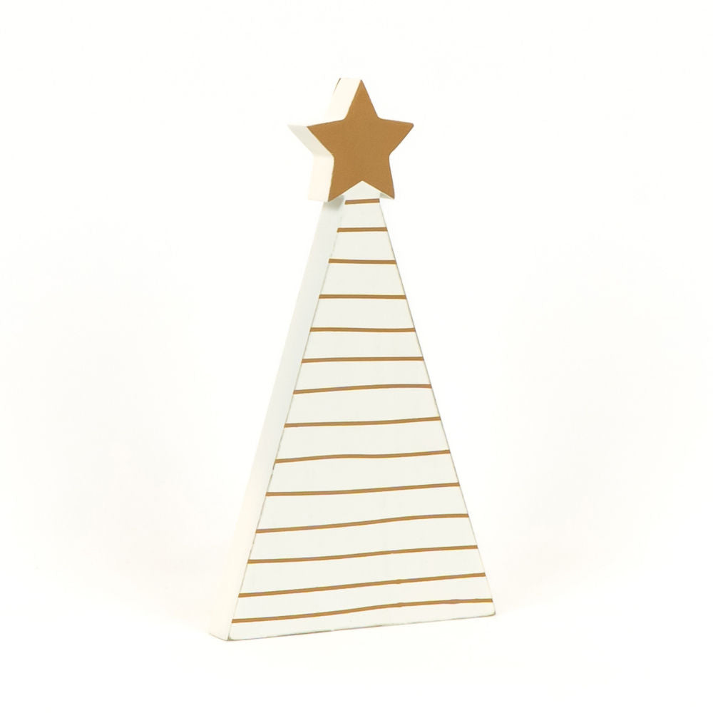 Wood Tree Shape | Reversible | Brown & White Stripes