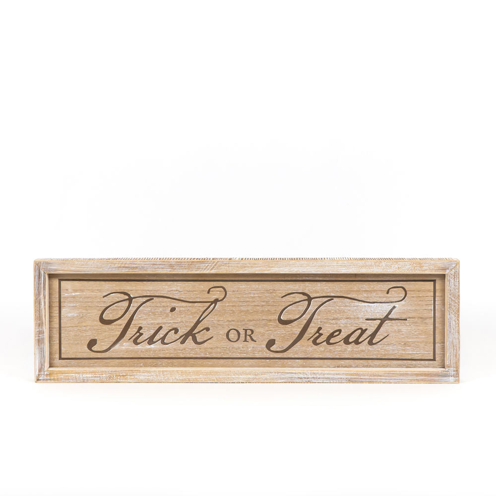 Wood Framed Sign | Reversible | Autumn/Trick Or Treat | Brown