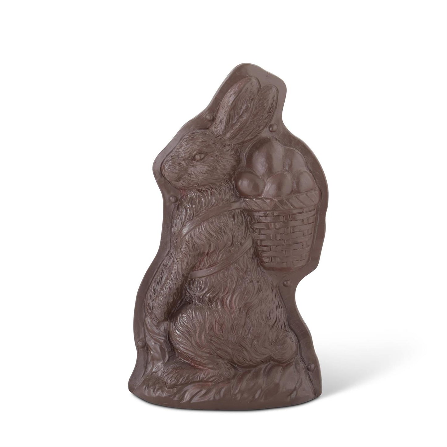 9 Inch Resin Chocolate Mold Bunny with Egg on Back