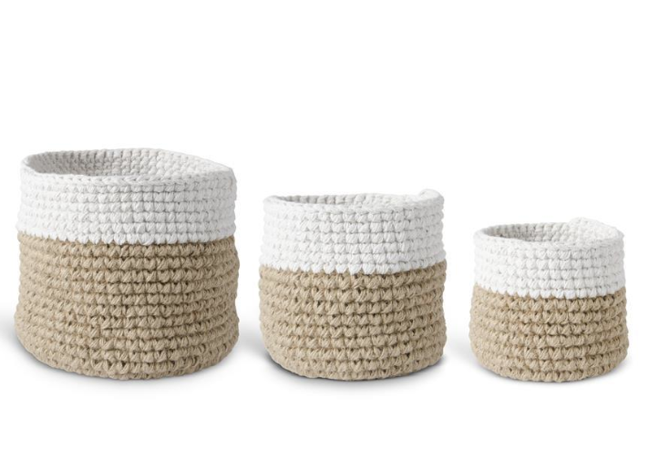 Set of 3 Tan and Cream Woven Baskets