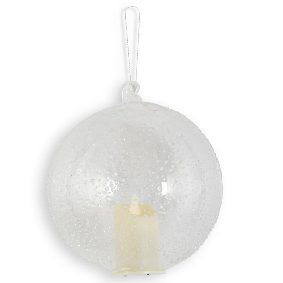 5.75 Inch LED Textured Clear Glass Ornament w/Timer