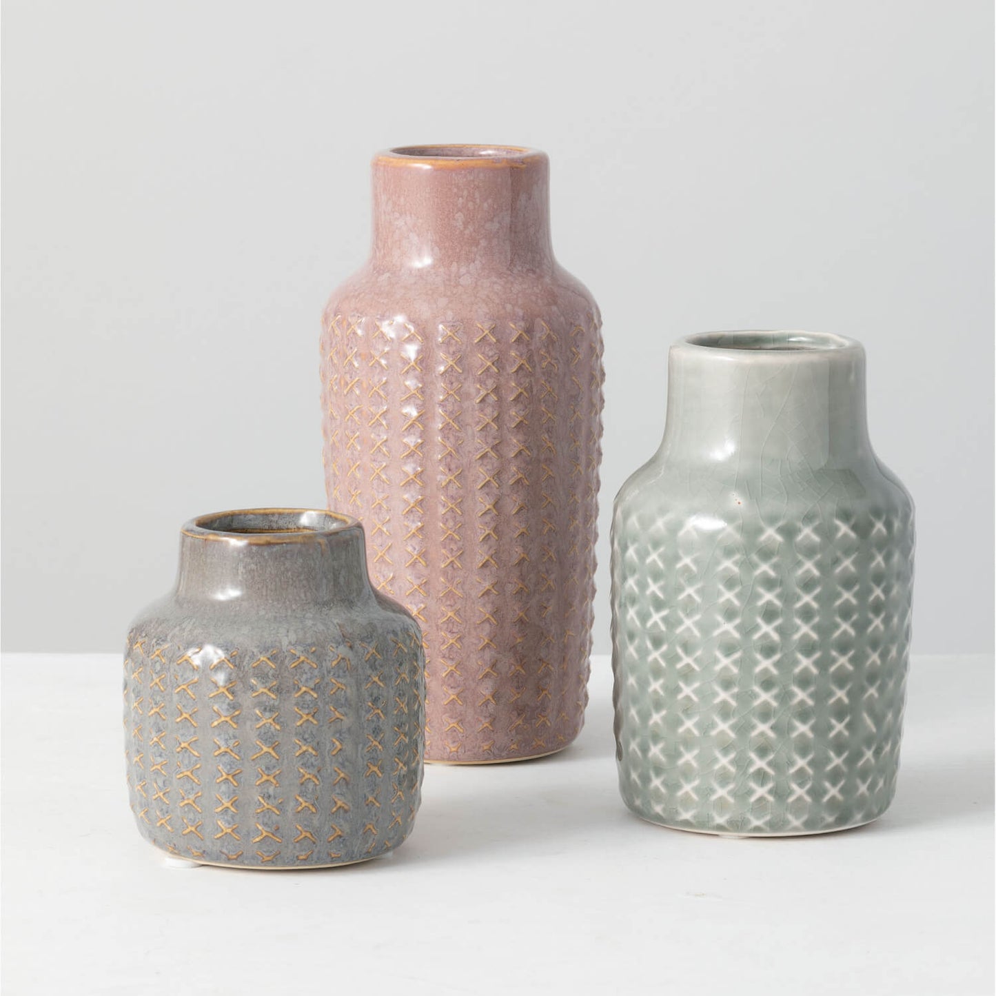 Crosshatch Pattern Vase | Set of 3