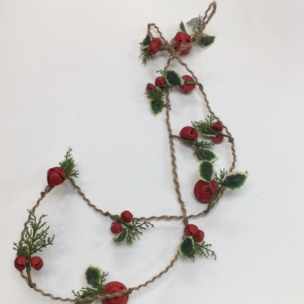 Twine Rope Garland with Red Jingle Bells