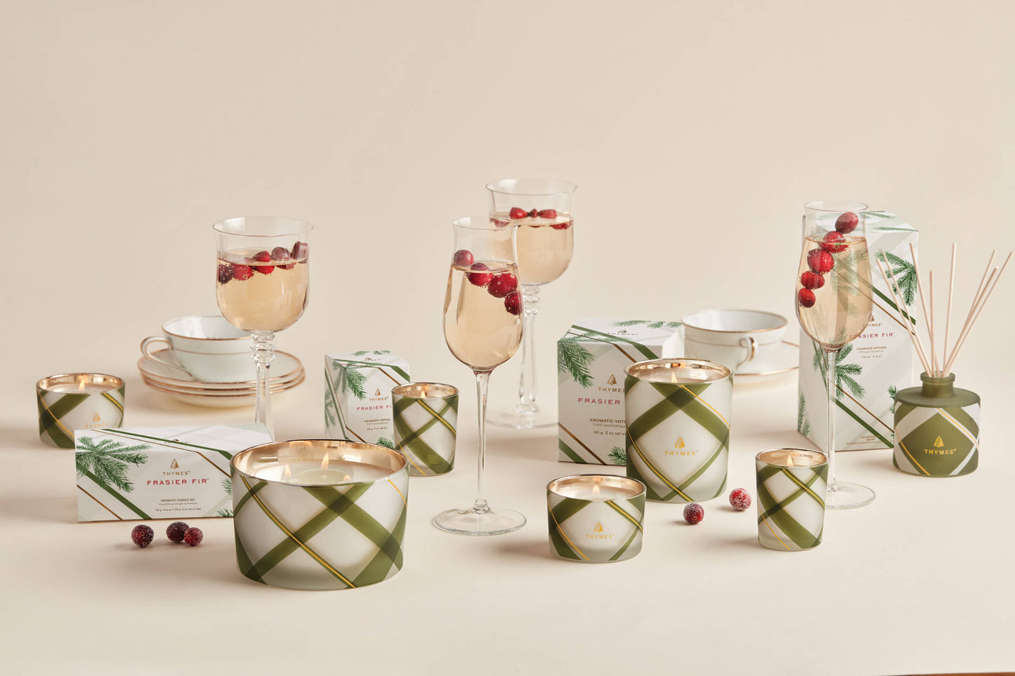 Thymes Candle Set of 2 (3 oz each) | Frasier Fir | Frosted Plaid Design