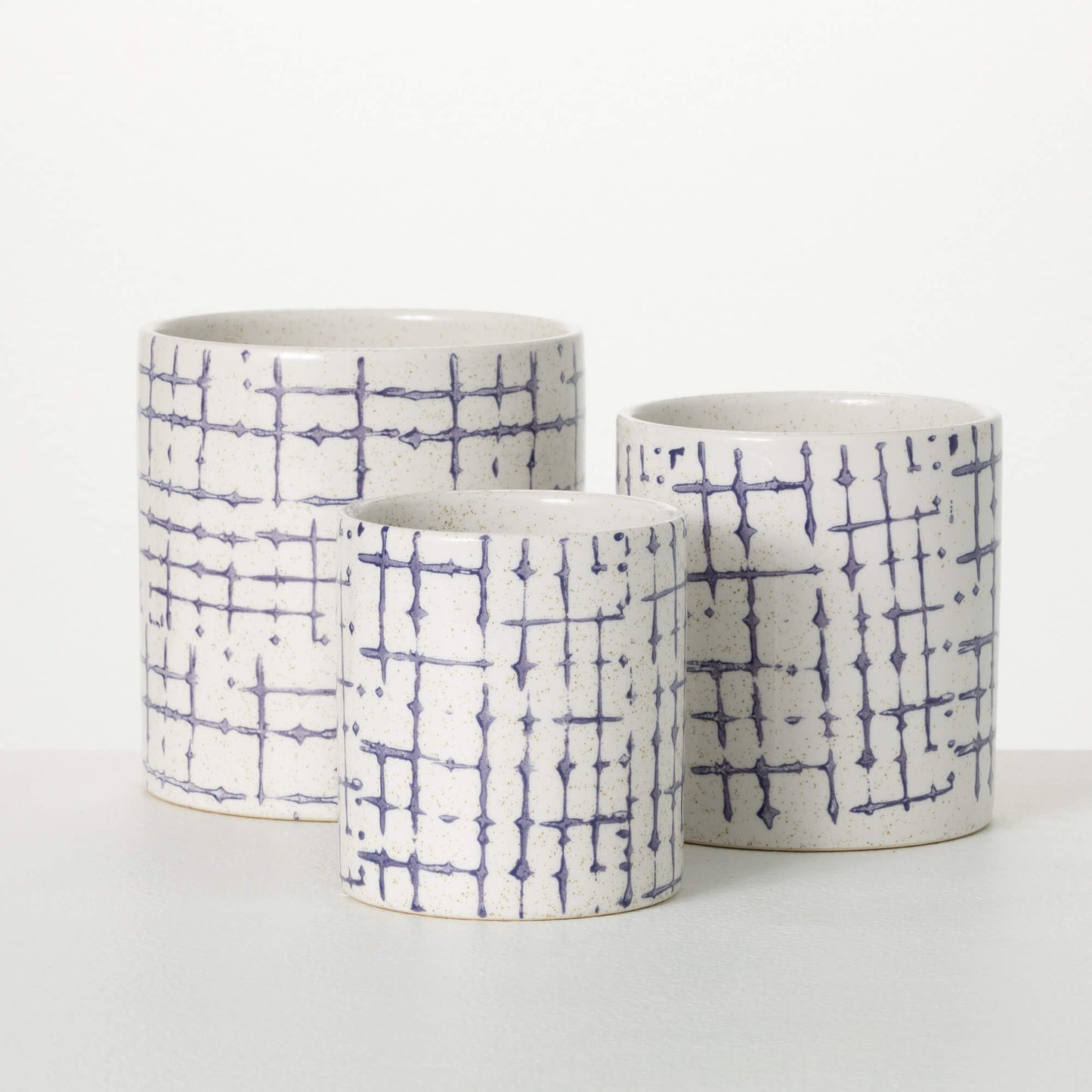 Hatch Patterned Pot | Blue | Set of 3
