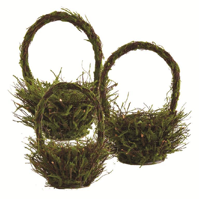 Round Mossy Twig Baskets w/Handles