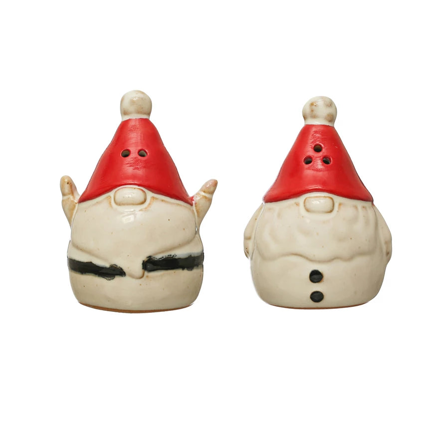 Stoneware Gnome Salt and Pepper Shakers |White/Red|