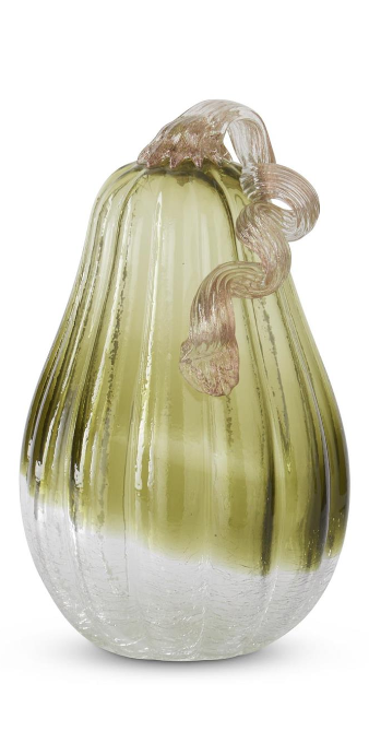 10 Inch Green & Clear handblown glass pumpkin