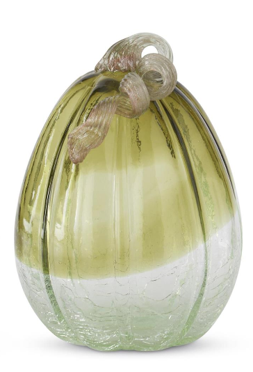 9 inch Green & Clear Handblown glass pumpkin