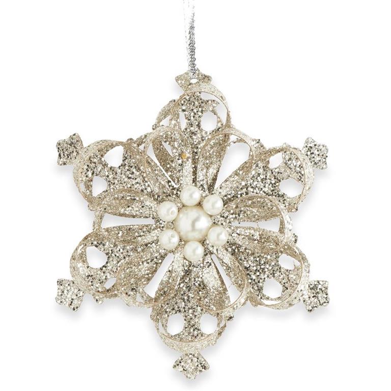 5.5 Inch Platinum Glitter Looped Snowflake Ornament