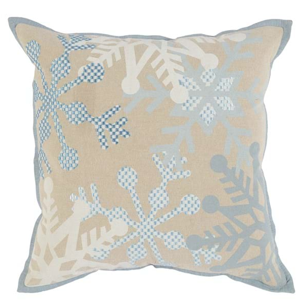 18x18 Snowflake Pillow Ivory/Blue
