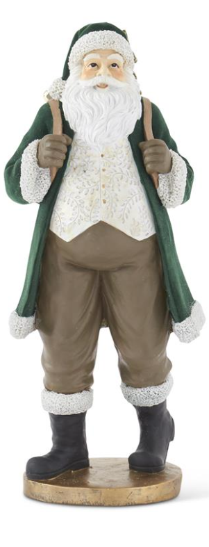 17.75 Inch Dark Green Velvet Resin Santa W/Gold