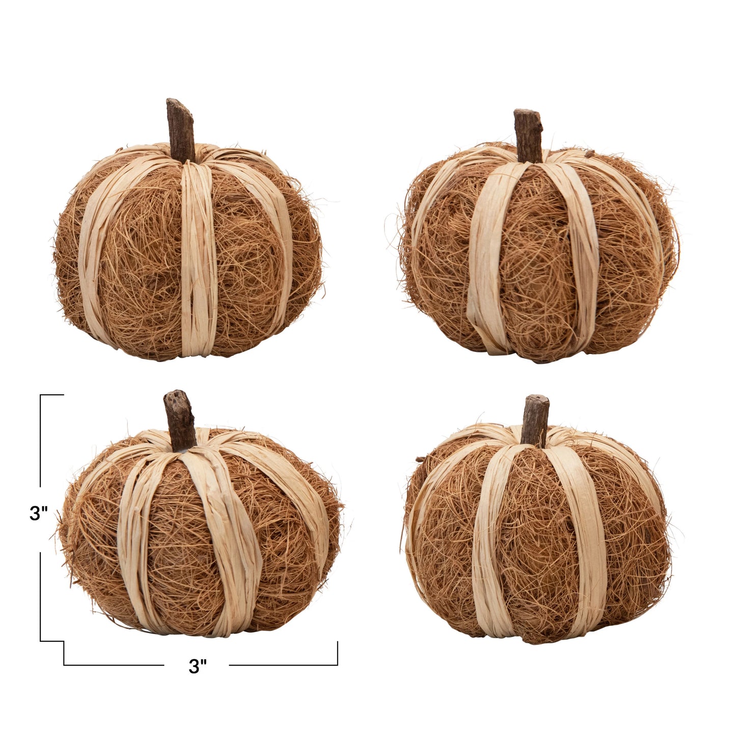 Dried Natural Coco Fiber & Raffia Pumpkin | 3"