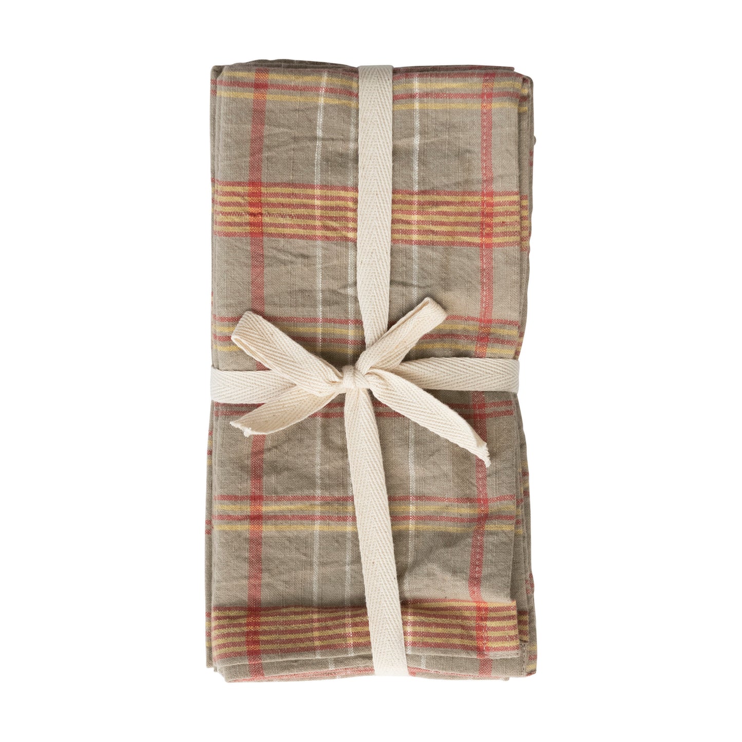 Square Woven Cotton Plaid Napkins | Set of 4 | Orange & Grey Plaid