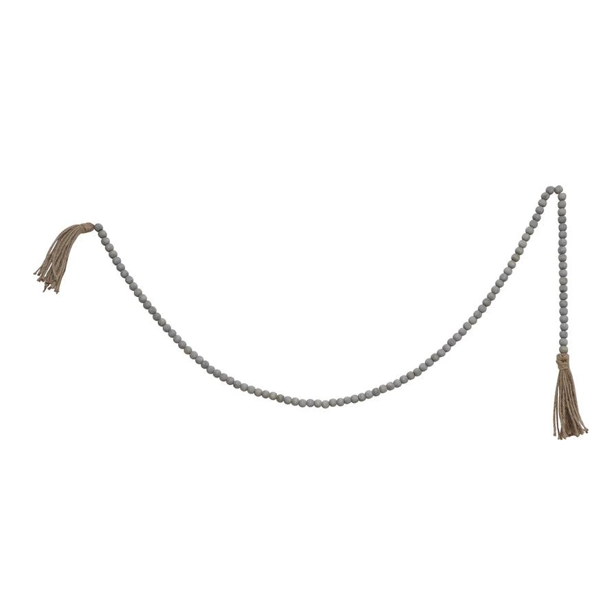 Jute and Wood Bead Garland w/ Tassels | Grey