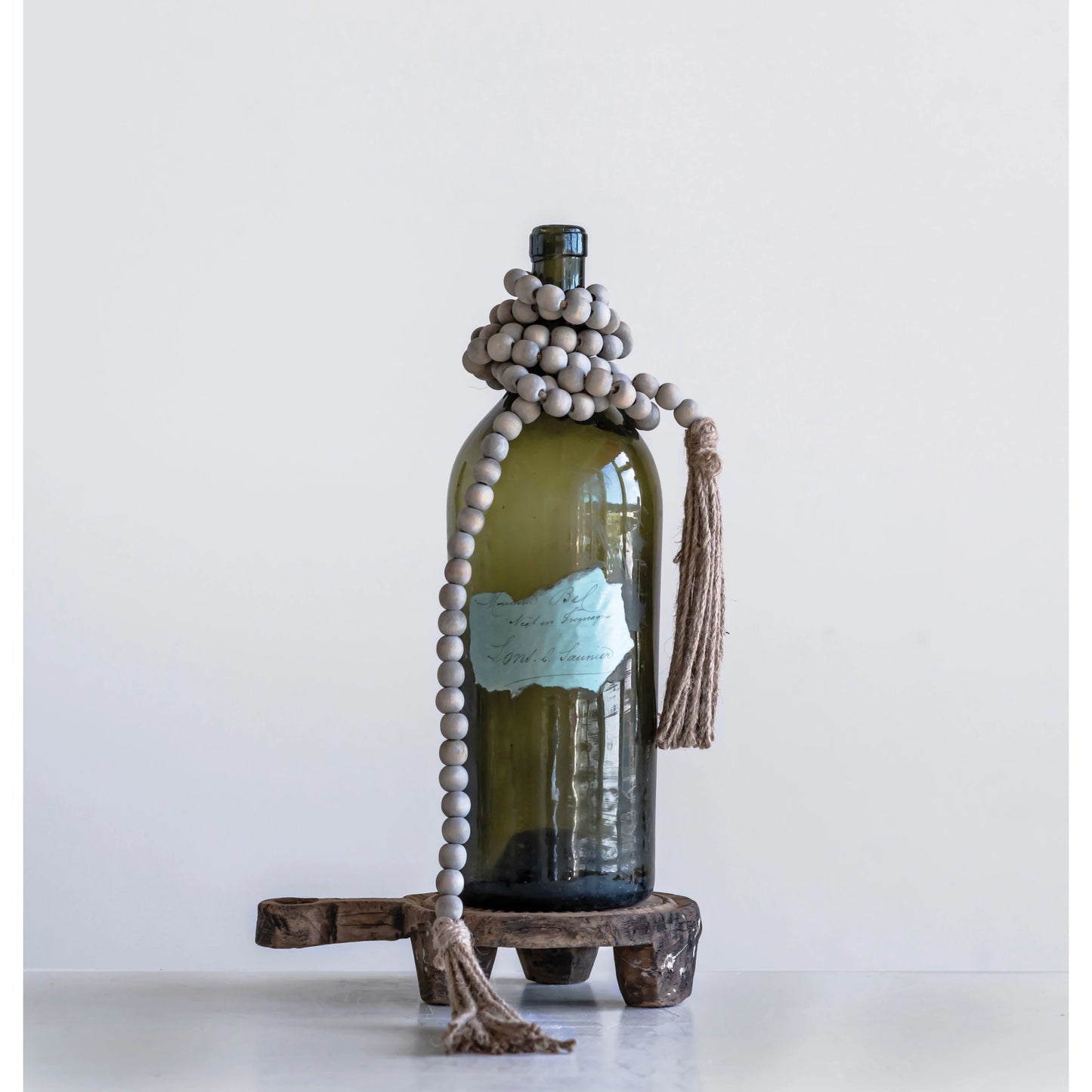 Jute and Wood Bead Garland w/ Tassels | Grey