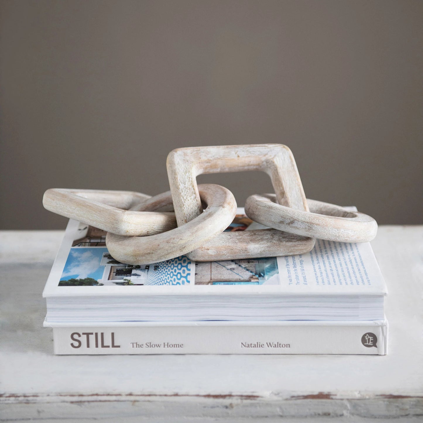 Mango Wood Chain Decor | Whitewashed Finish