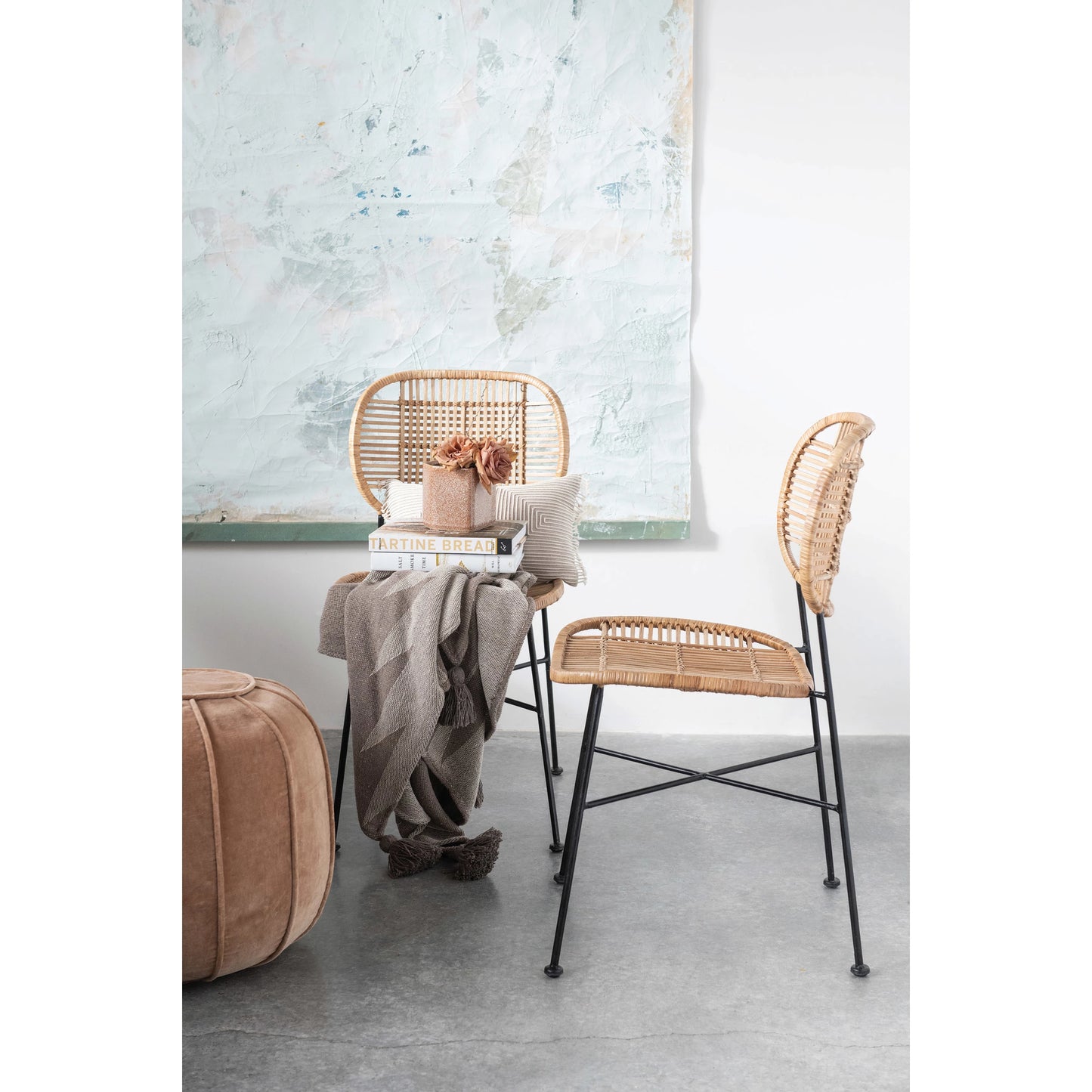 Woven Throw w/ Tassels | Aztec Pattern | Tan