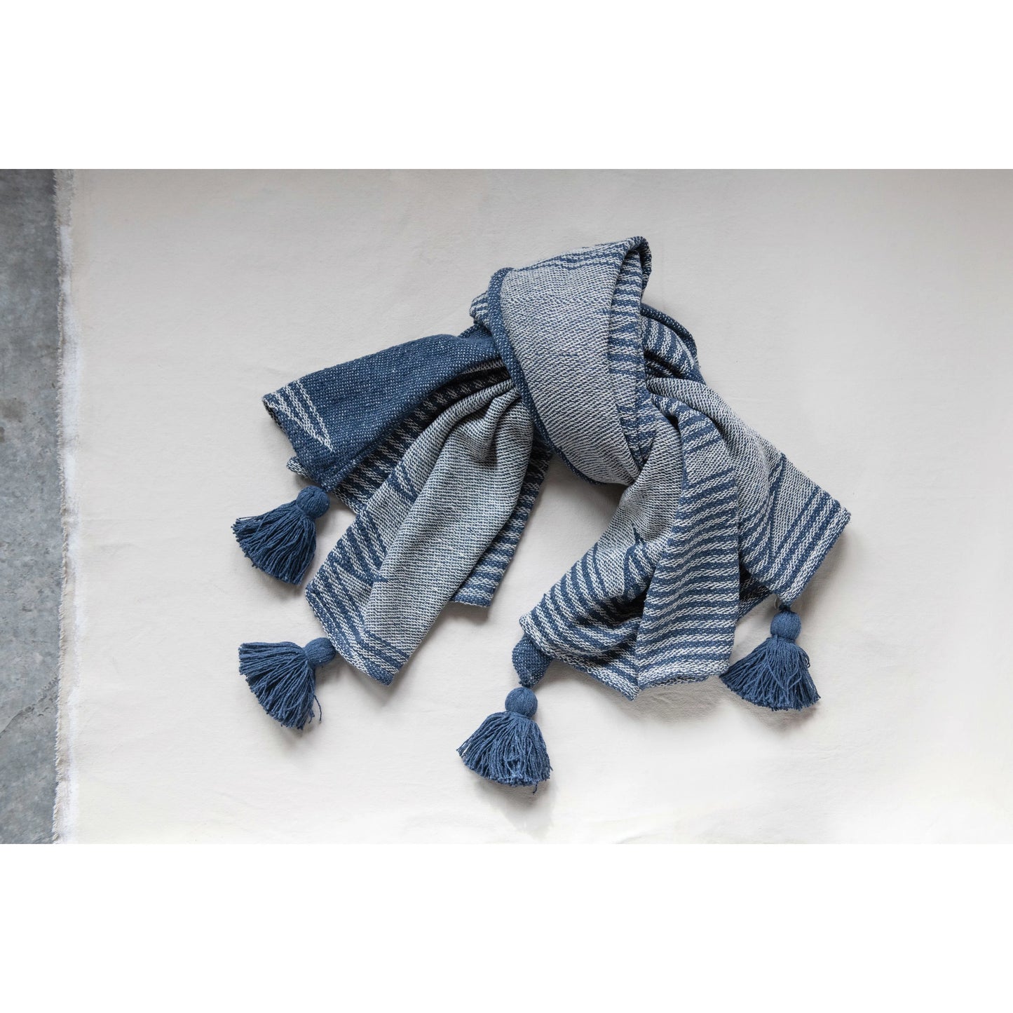 Woven Throw w/ Tassels | Aztec Pattern | Blue