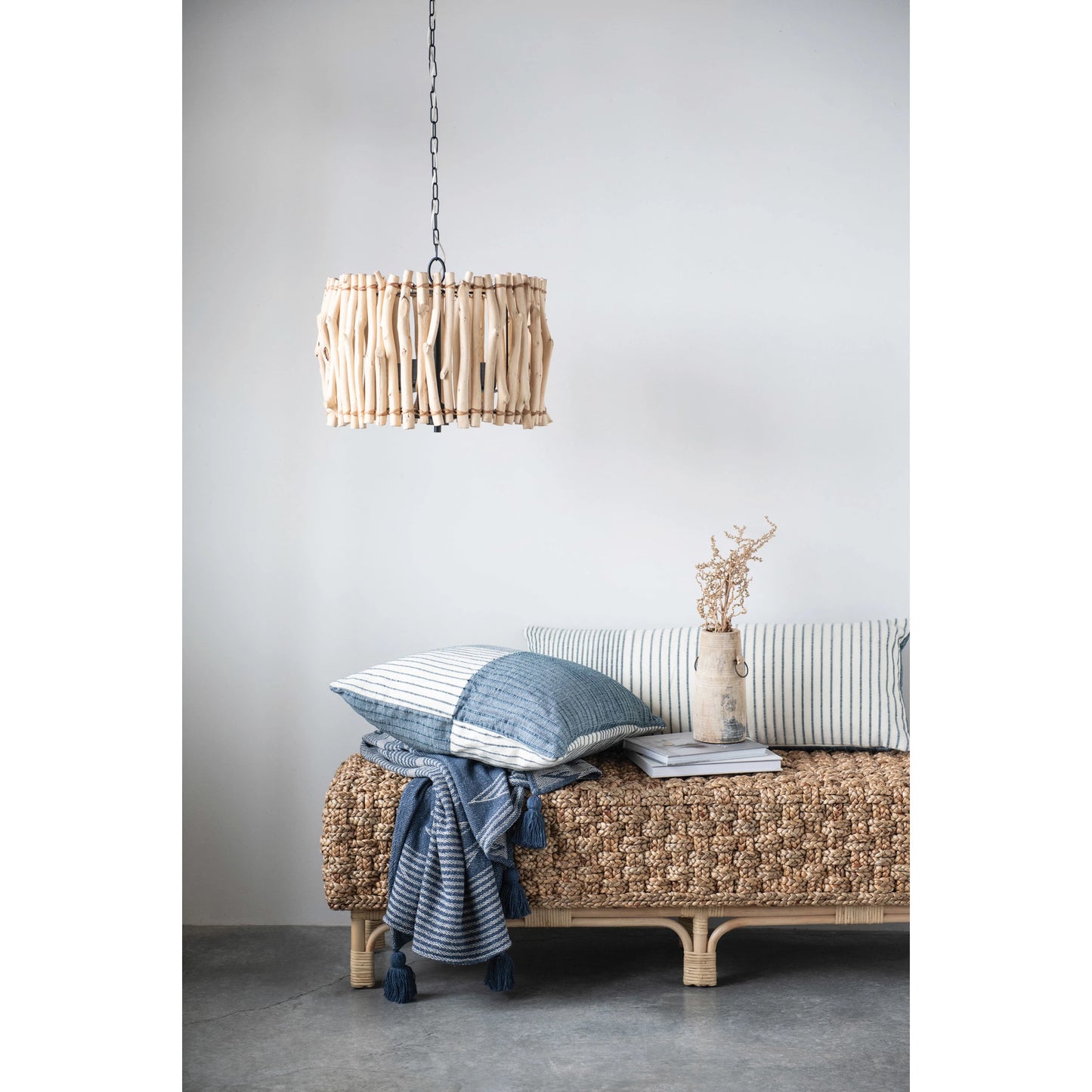 Woven Throw w/ Tassels | Aztec Pattern | Blue