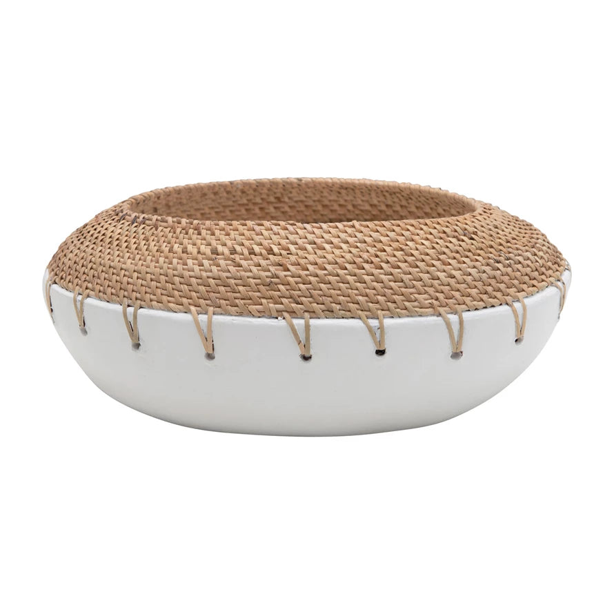 Handmade Terra-cotta Planter w/ Hand-Woven Rattan Stitching