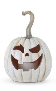 White & Gray Resin LED Flicker Flame Jack O Lanterns w/Timers