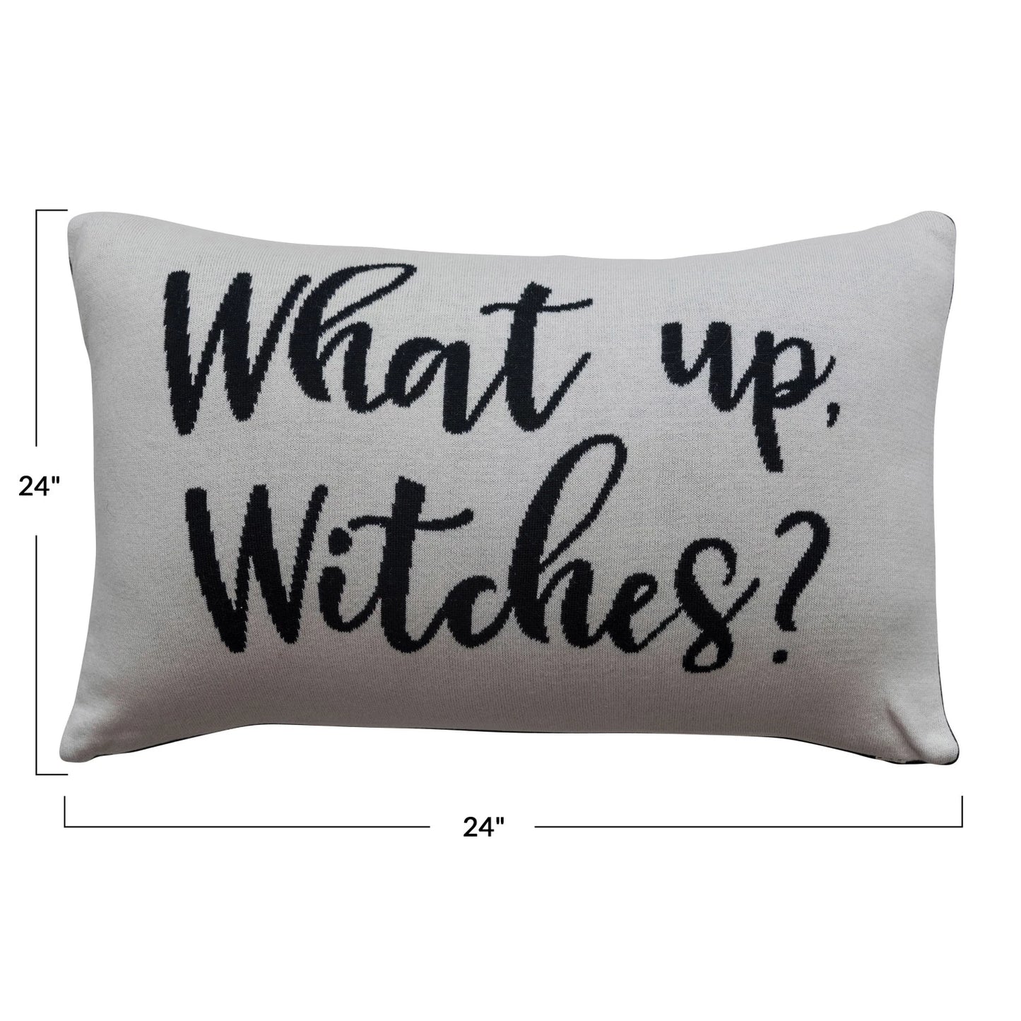 24" Two-Sided Cotton Knit Pillow | What Up, Witches? | Black & White