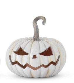 White & Gray Resin LED Flicker Flame Jack O Lanterns w/Timers