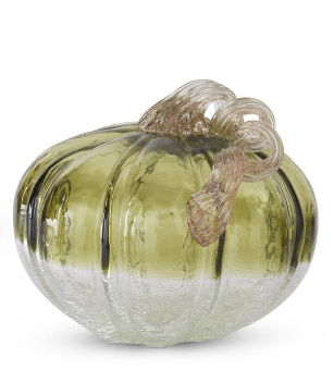 Medium Green & Clear Hand Blown Glass Pumpkin