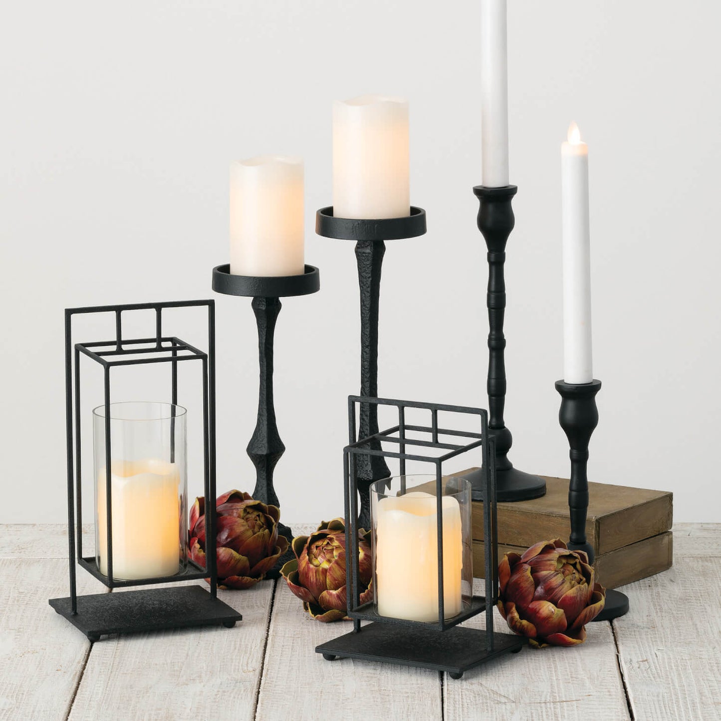 Metal Pillar Candle Holders | Set of 2 | Black
