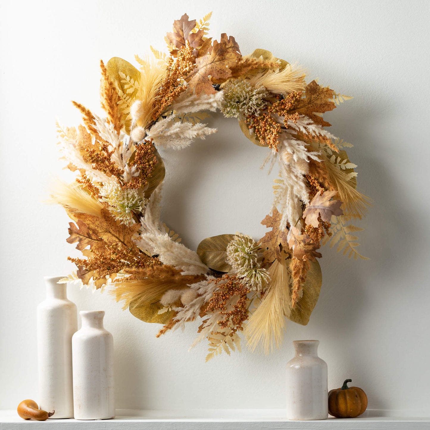Mixed Foliage/Pampas Wreath