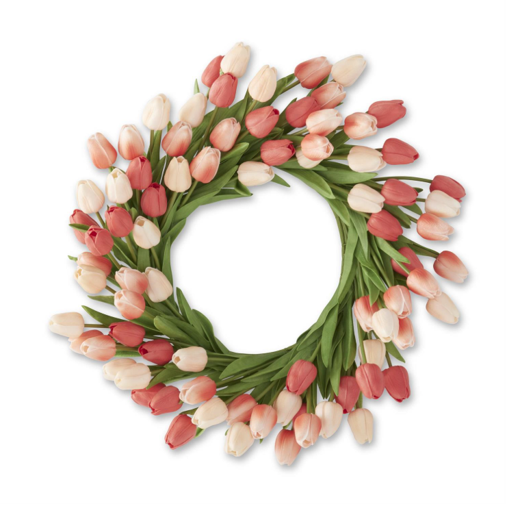 22 Inch Coral & Peach Real Touch Mini Tulip Wreath